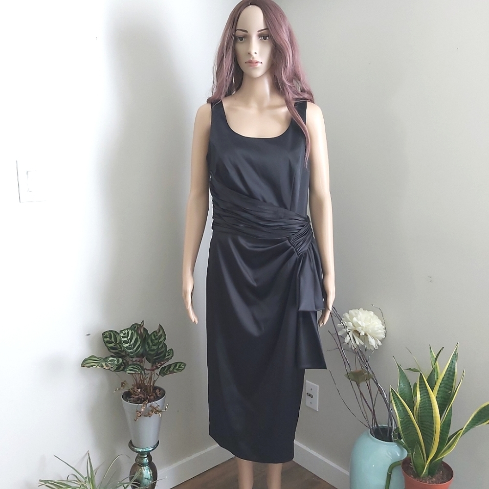 Long Tall Sally black satin cocktail dress sleeveless ruched